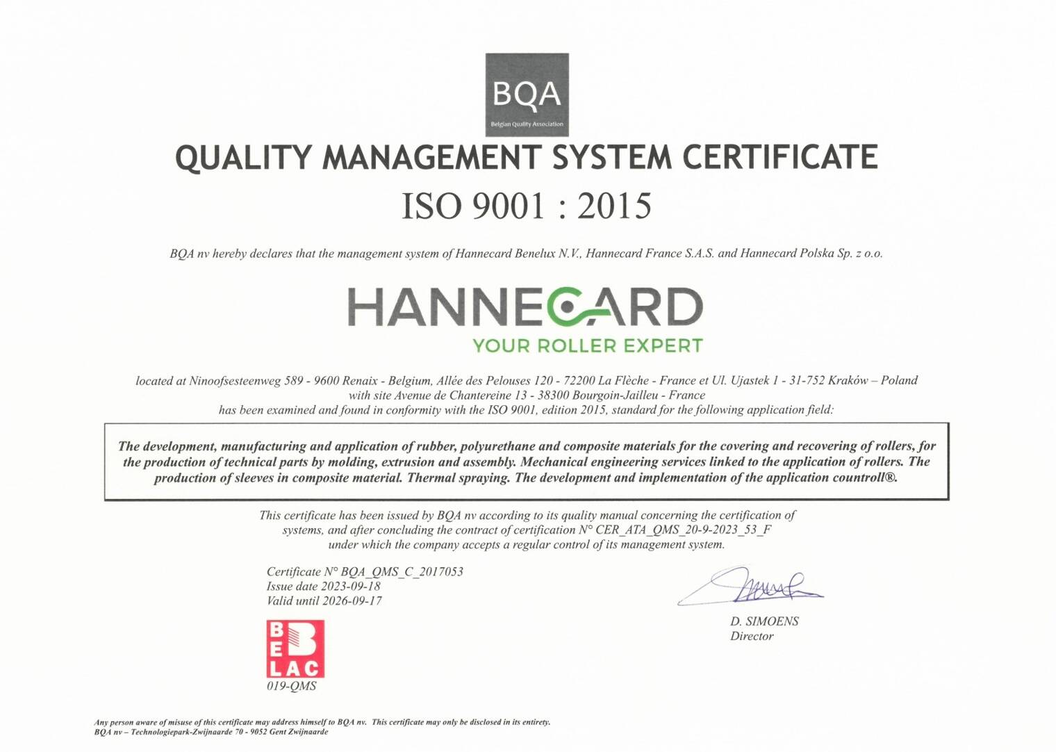 Hannecard ISO 9001: 2015 zertifiziert